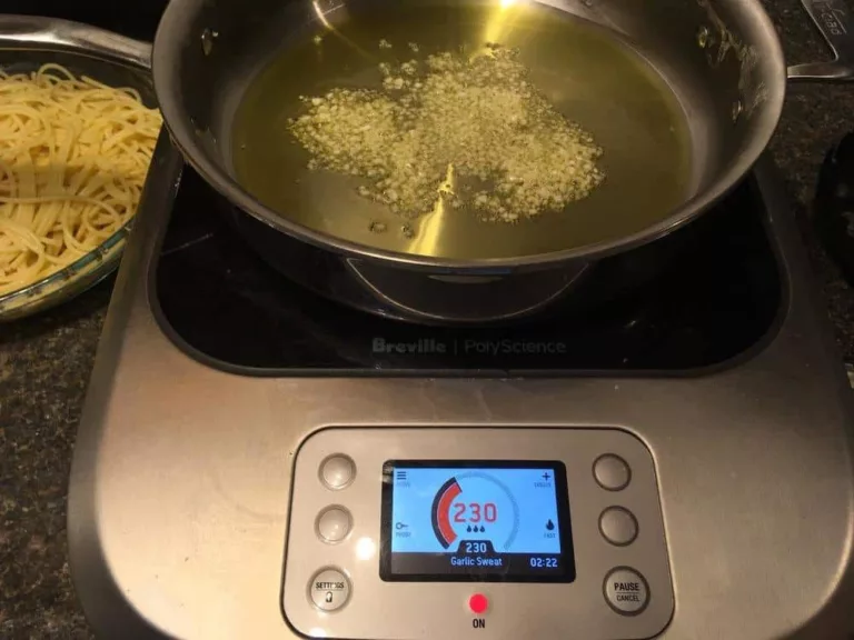 Sweating garlic on the Breville PolyScience Control Freak.