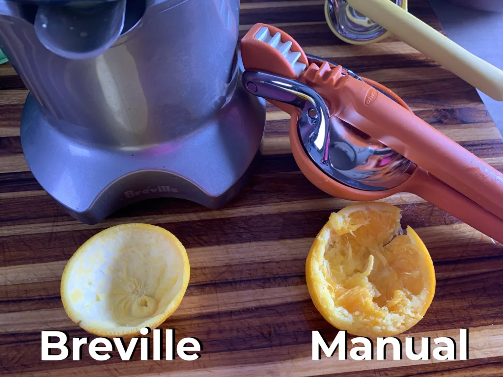 The Breville Citrus Press is much more efficient than a manual press at extracting the maximum amount of citrus juice.