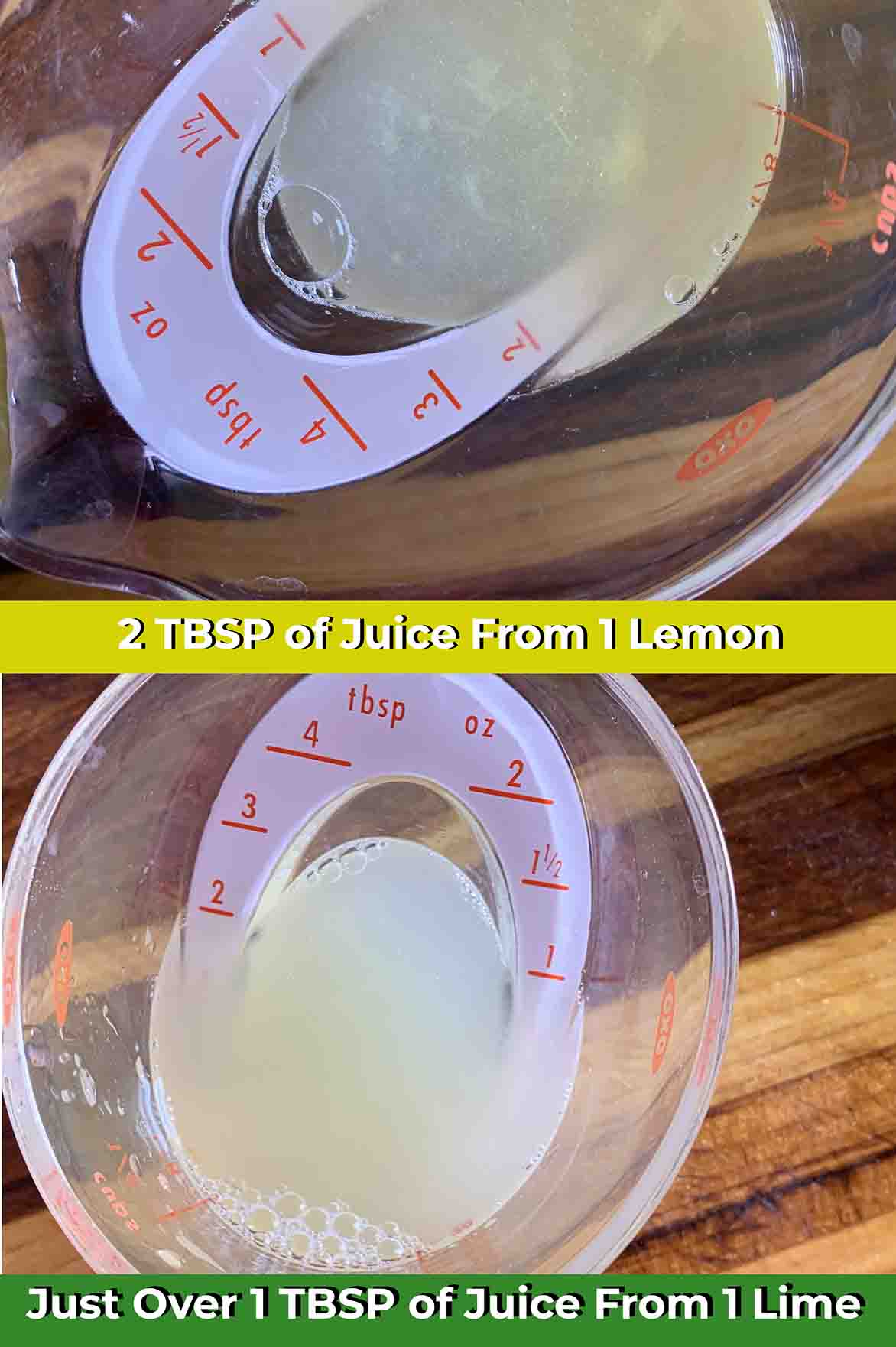The Chef'n lemon squeezer yields 2 tbsp of juice per lemon while the Chef'n lime squeezer yields just over 1 tbsp of lime juice per lime.