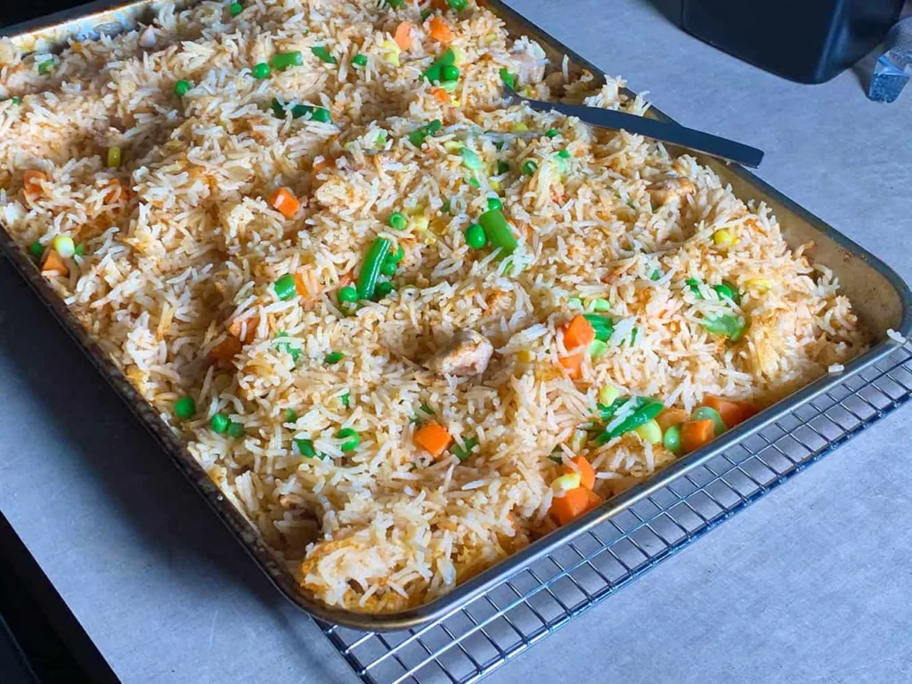 one pan steamed rice and chicken in an anova precision oven.
