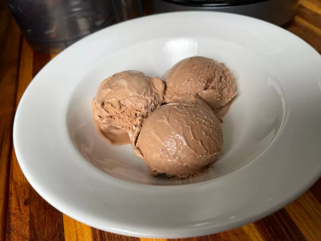 Plated chocolate ice cream from Ninja CREAMi.