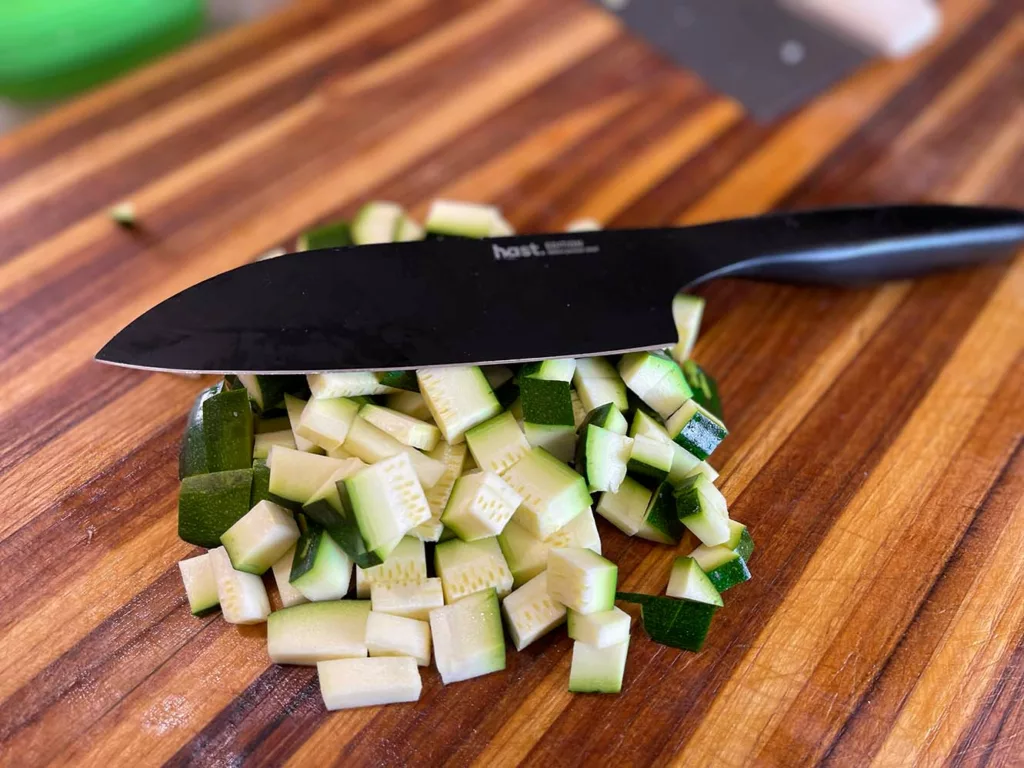 Dicing zuchinni with a Hast knife.