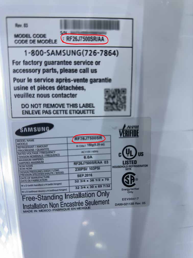 Samsung Fridge model numbers.