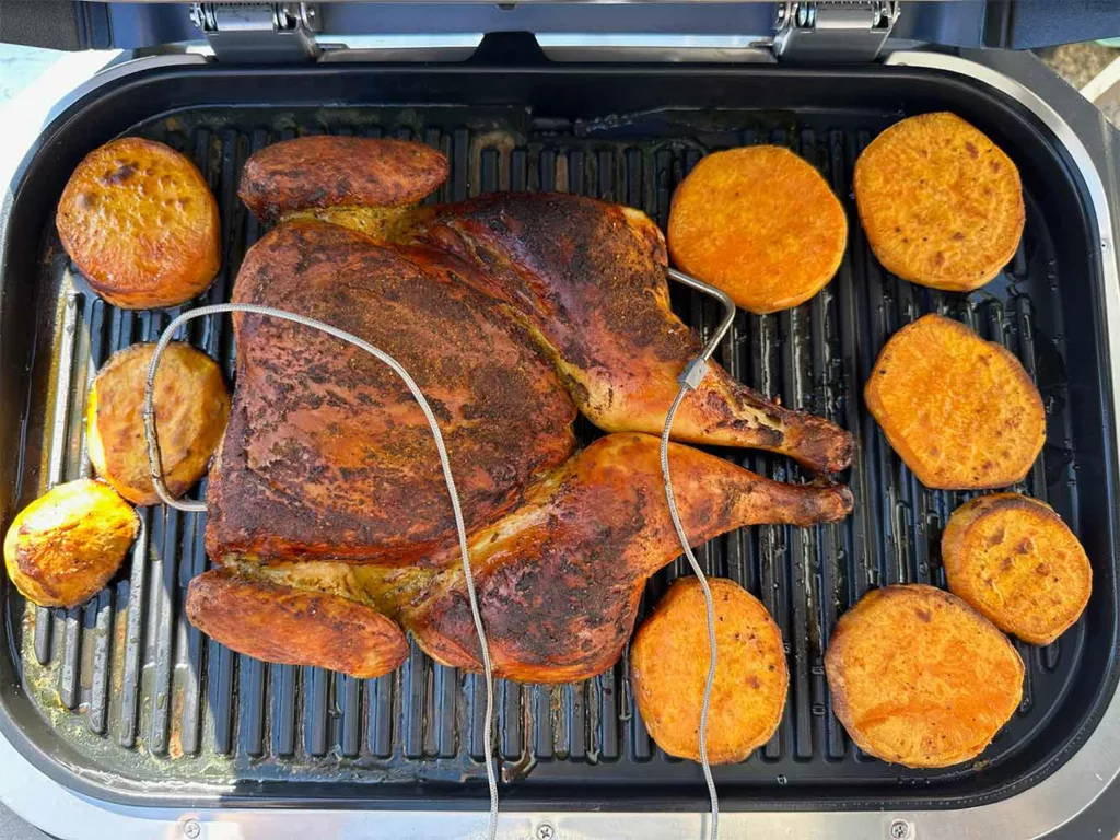 spatchcocked whole chicken plus side on ninja woodfire pro connect xl