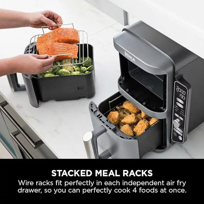 Four cooking spaces in the Ninja Double Stack XL Air Fryer.